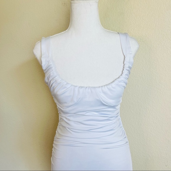 White Ruched Side & Bum Bustier Bodycon Tank Dress - Picture 5 of 8